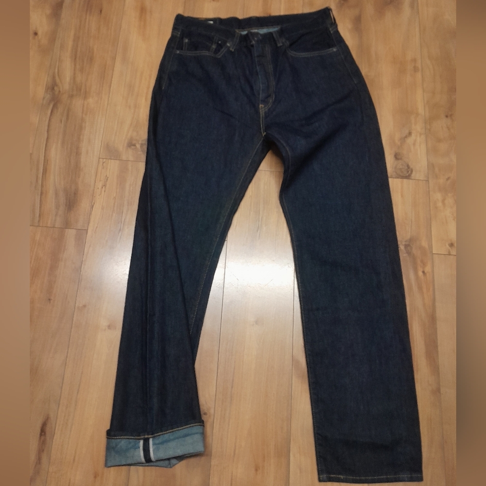 $150 Levi's Big E 505 Selvedge Midnight Dark Wash Jeans 505-2976 Size 33x32